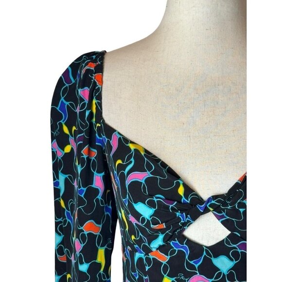 Staud Black Multicolor Print Long Sleeve Sweetheart Neck Josephine Top 6 - Picture 5 of 13